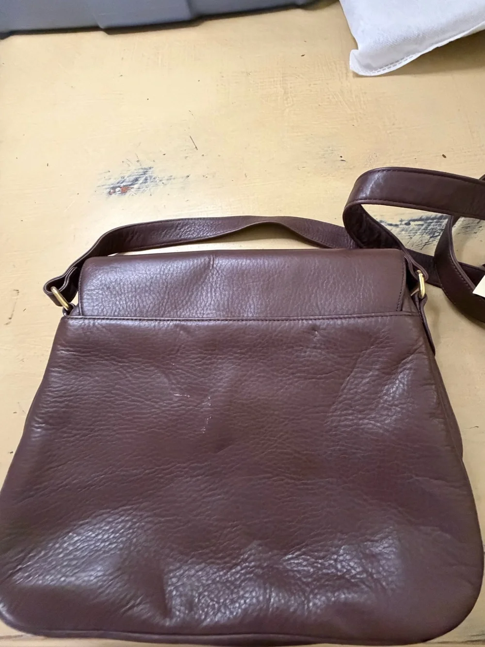 Etienne Aigner Dark Brown Leather Messenger Bag with Gold Hardware